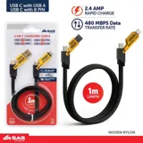 Charge & Sync Universal 4in1 Cable 1m Yellow & Black - Combinations Include: Usb-a To Usb-c, Usb-a To 8-Pin (Lightning), Usb-c To Usb-c, Usb-c To 8-Pin (Lightning) Suitable for Iphone & Android Devices – image 3