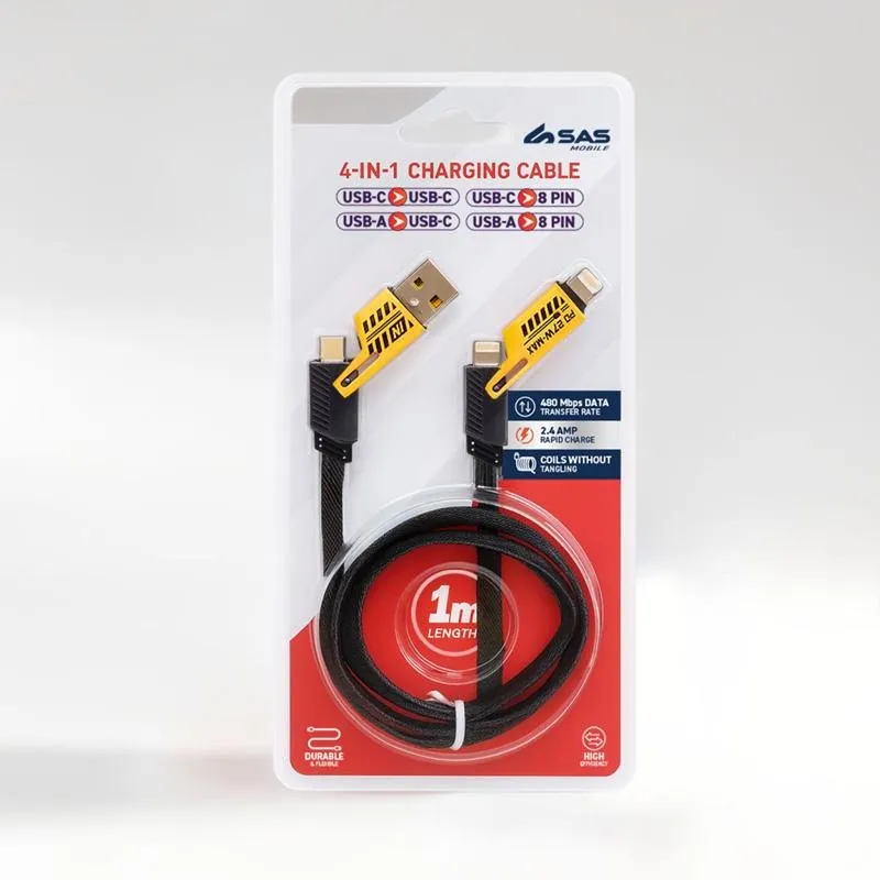 Charge & Sync Universal 4in1 Cable 1m Yellow & Black - Combinations Include: Usb-a To Usb-c, Usb-a To 8-Pin (Lightning), Usb-c To Usb-c, Usb-c To 8-Pin (Lightning) Suitable for Iphone & Android Devices – image 2