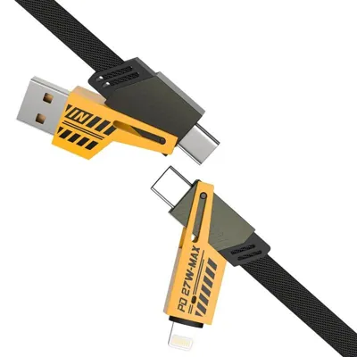 Charge & Sync Universal 4in1 Cable 1m Yellow & Black - Combinations Include: Usb-a To Usb-c, Usb-a To 8-Pin (Lightning), Usb-c To Usb-c, Usb-c To 8-Pin (Lightning) Suitable for Iphone & Android Devices