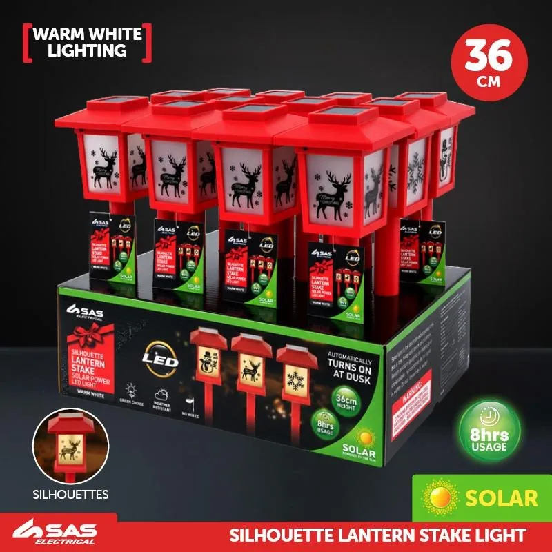 Christmas Stake Light Solar Lantern with Silhouettes 10LED 7.5cm X 7.5cm X 36cm Warm White 1 Function – image 3