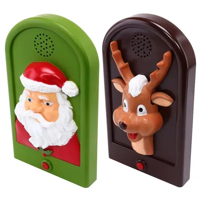 Door Bell Battery Operated Christmas 11cm X 19.5cm Santa & Reindeer Requires 3 X AAA Batteries (Not Included)