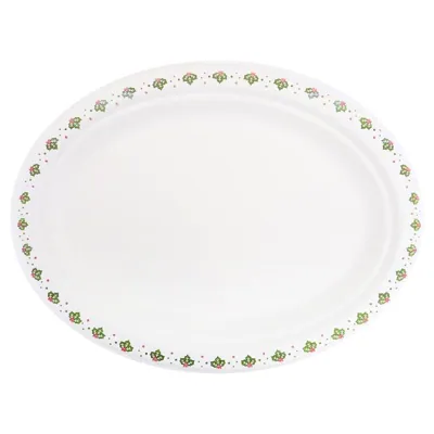Sugarcane Bagasse Christmas Oval Plates 18pk 26cm X 19.5cm Holly Print