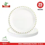 Sugarcane Bagasse Christmas Round Plates Small 25pk Ø18cm Holly Print – image 4