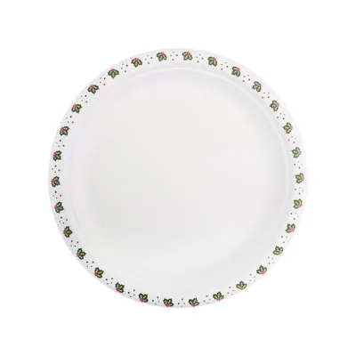 Sugarcane Bagasse Christmas Round Plates Small 25pk Ø18cm Holly Print
