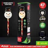 Stake Light Solar Christmas Snowman with Candy Stripe Stake 5LED 11cm X 7.5cm X 47cm Warm White 8 Functions – image 4