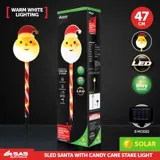 Stake Light Solar Christmas Santa Head with Candy Stripe Stake 5LED 11cm X 8cm X 47cm Warm White 8 Functions – image 4