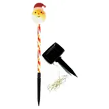 Stake Light Solar Christmas Santa Head with Candy Stripe Stake 5LED 11cm X 8cm X 47cm Warm White 8 Functions – image 1