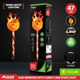 Stake Light Solar Christmas Reindeer with Candy Stripe Stake 5LED 11cm X 7.5cm X 47cm Warm White 8 Functions – image 4