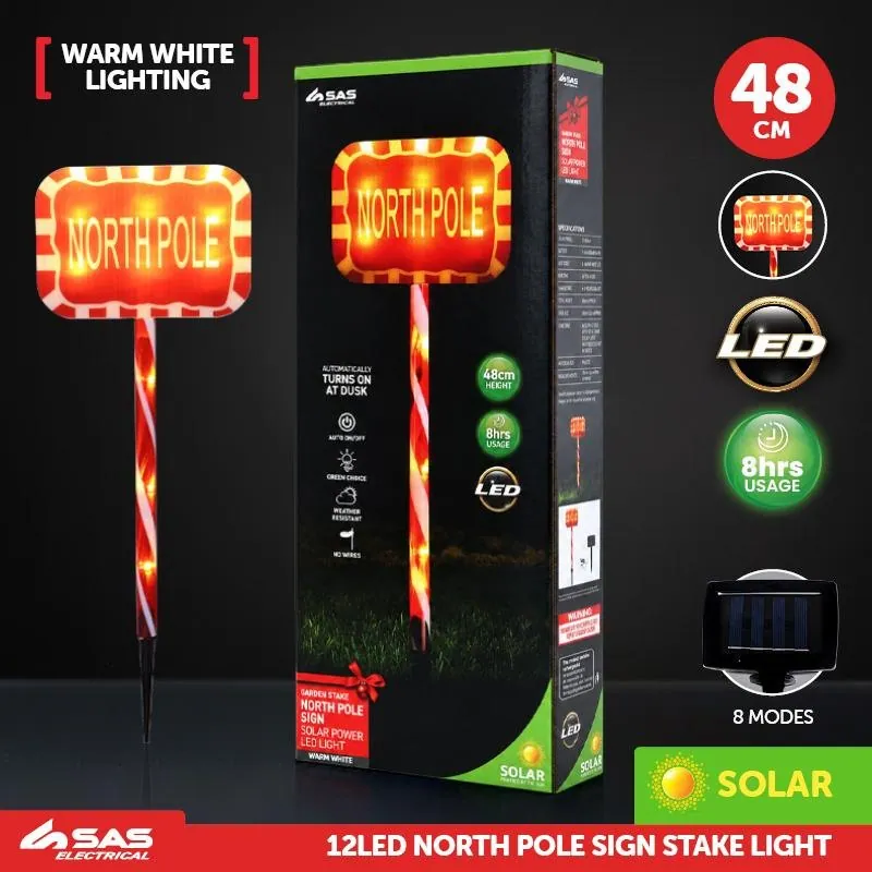 Stake Light Solar Christmas Sign with Candy Stripe Stake 12LED 11cm X 15.5cm X 48cm Warm White 8 Functions – image 4