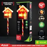 Stake Light Solar Christmas House with Candy Stripe Stake 12LED 15.5cm X 16cm X 52.5cm Warm White 8 Functions – image 4