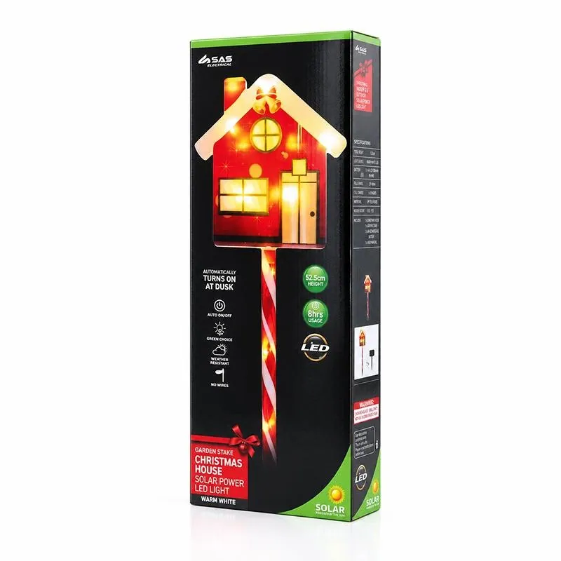 Stake Light Solar Christmas House with Candy Stripe Stake 12LED 15.5cm X 16cm X 52.5cm Warm White 8 Functions – image 3