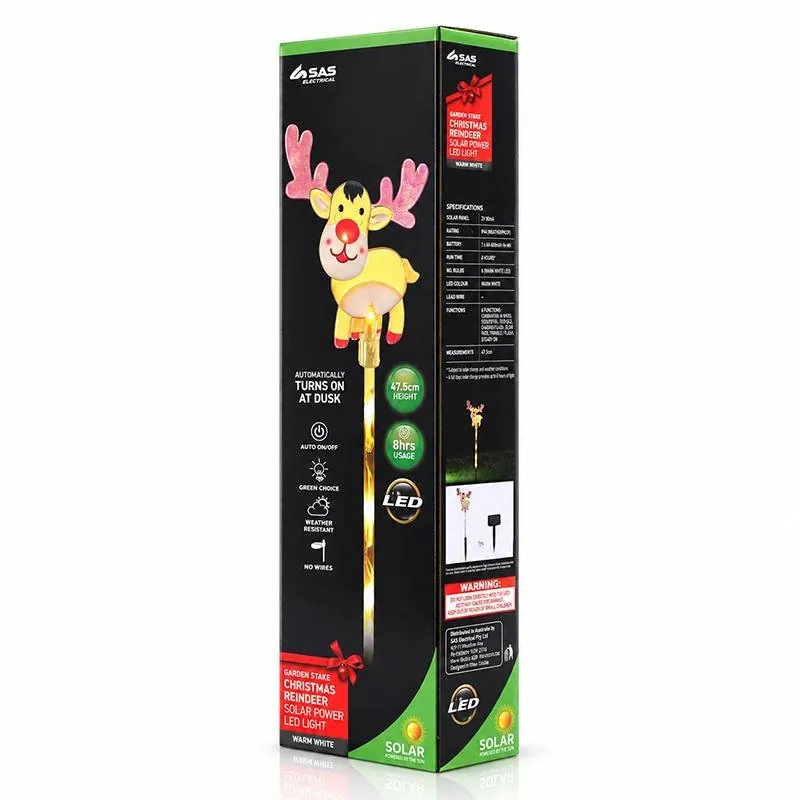 Christmas Stake Light Solar Reindeer Coloured 5LED 10cm X 11cm X 47.5cm Warm White 8 Functions – image 3
