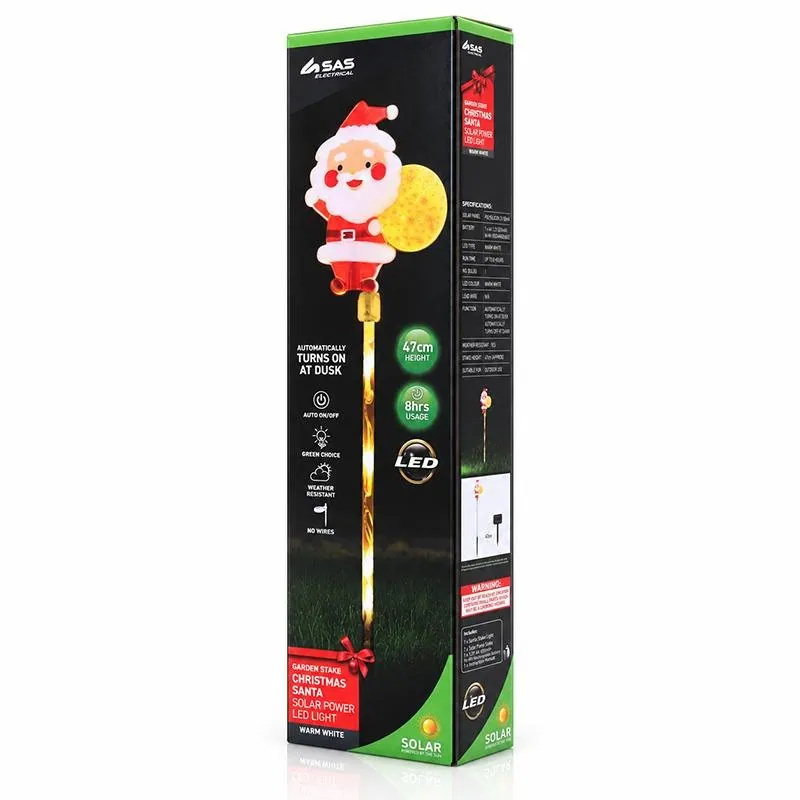 Christmas Stake Light Solar Santa Coloured 5LED 9cm X 10.5cm X 47cm Warm White 8 Functions – image 3
