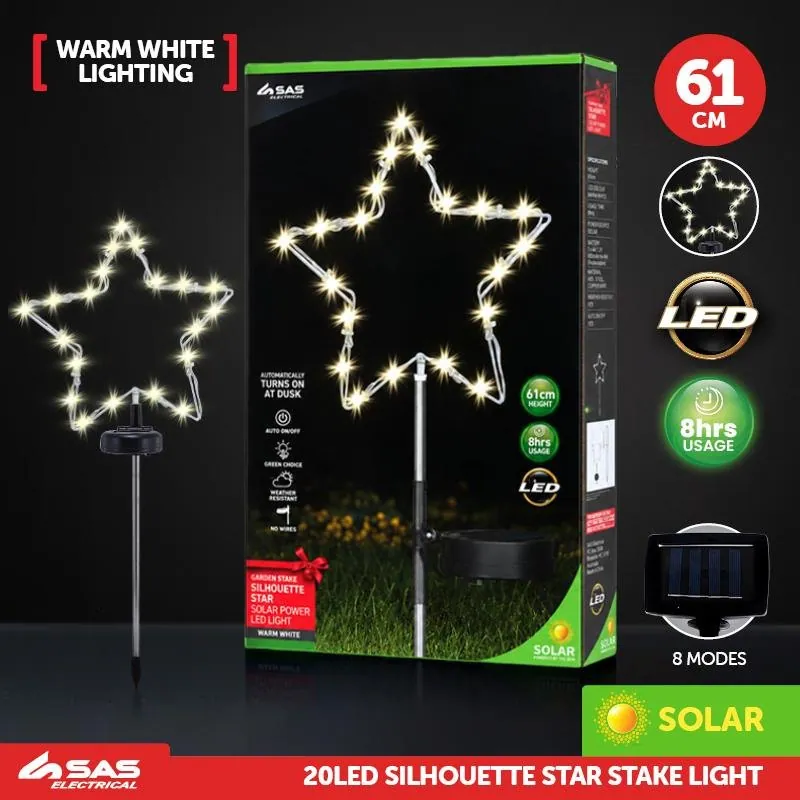 Christmas Stake Light Solar Silhouette Star 20LED 22cm X 25cm X 61cm Warm White 8 Functions – image 4