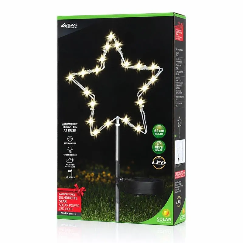 Christmas Stake Light Solar Silhouette Star 20LED 22cm X 25cm X 61cm Warm White 8 Functions – image 3
