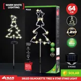 Christmas Stake Light Solar Silhouette Tree 20LED 18cm X 25cm X 64cm Warm White 8 Functions – image 4