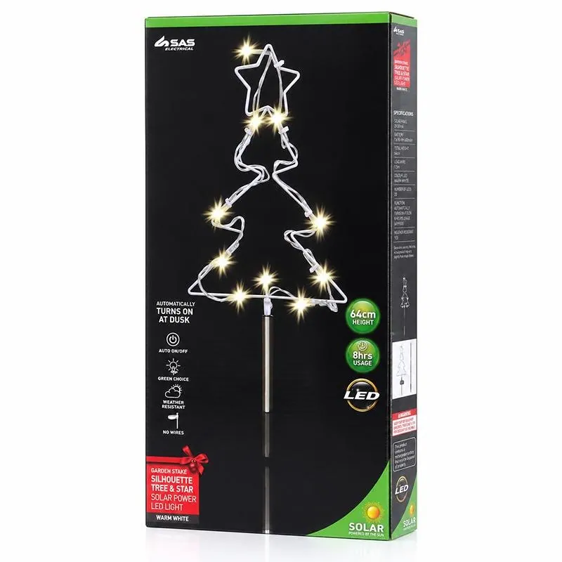 Christmas Stake Light Solar Silhouette Tree 20LED 18cm X 25cm X 64cm Warm White 8 Functions – image 3