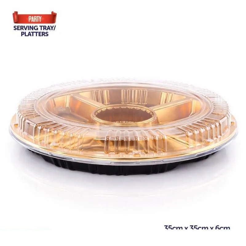 Christmas Tray 5-Section Reusable Plastic Gold 35cm X 35cm X 4cm Includes Clear Lid - Total Height with Lid 6cm – image 4