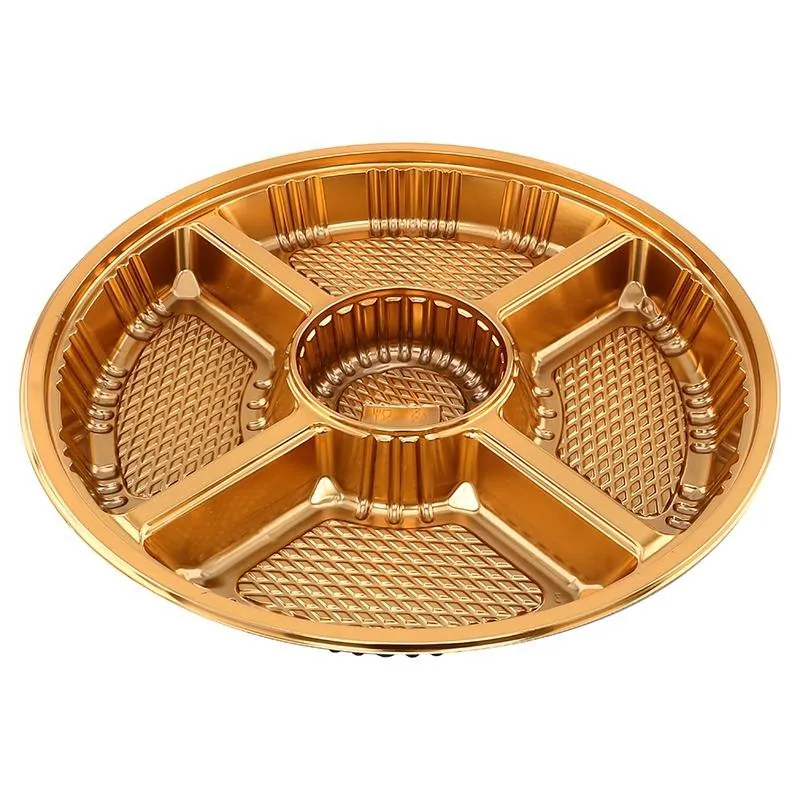 Christmas Tray 5-Section Reusable Plastic Gold 35cm X 35cm X 4cm Includes Clear Lid - Total Height with Lid 6cm – image 2