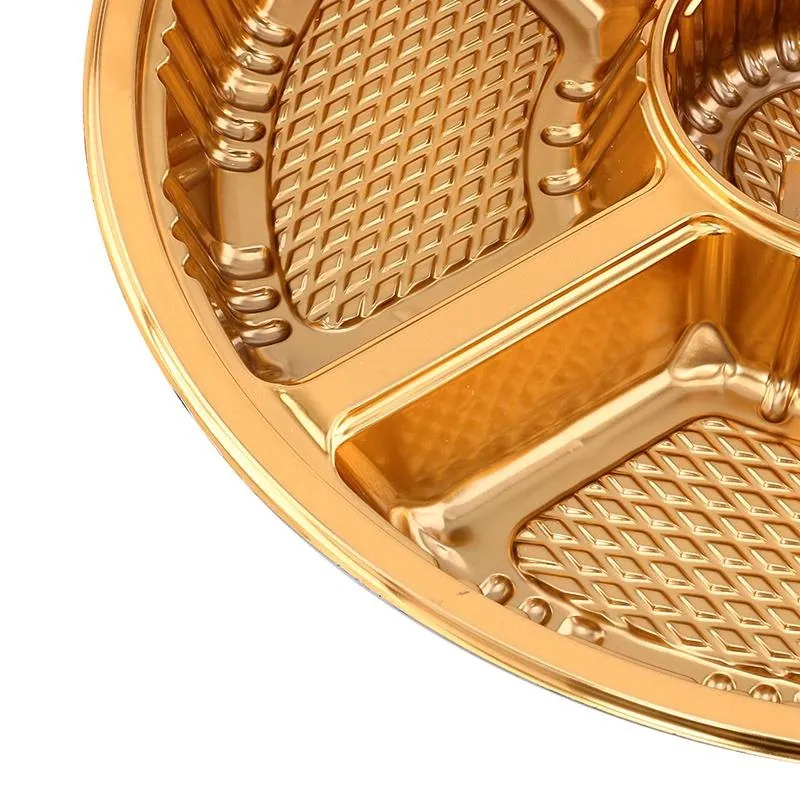 Christmas Tray 5-Section Reusable Plastic Gold 35cm X 35cm X 4cm Includes Clear Lid - Total Height with Lid 6cm – image 3
