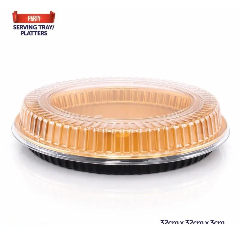 Christmas Tray Circular Reusable Plastic Gold 32cm X 32cm X 3cm Includes Clear Lid - Total Height with Lid 6.5cm – image 4