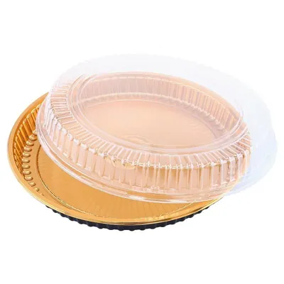 Christmas Tray Circular Reusable Plastic Gold 32cm X 32cm X 3cm Includes Clear Lid - Total Height with Lid 6.5cm