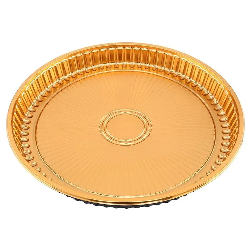 Christmas Tray Circular Reusable Plastic Gold 32cm X 32cm X 3cm Includes Clear Lid - Total Height with Lid 6.5cm – image 2