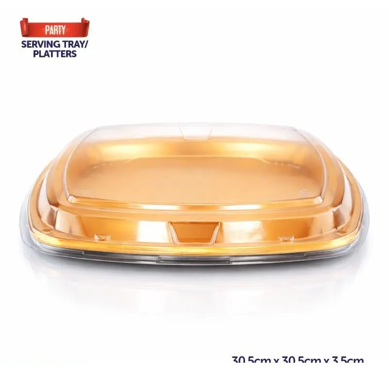 Christmas Tray Square Reusable Plastic Gold 30.5cm X 30.5cm X 3.5cm Includes Clear Lid - Total Height with Lid 5cm – image 4