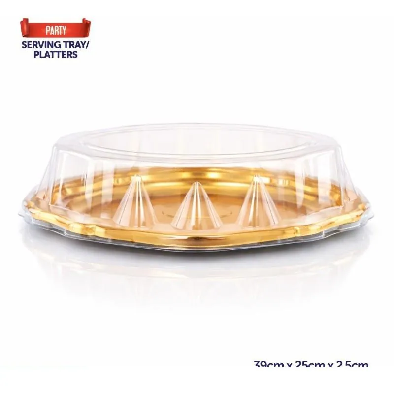 Christmas Tray Oval Reusable Plastic Gold 39cm X 25cm X 2.5cm Includes Clear Lid – image 4