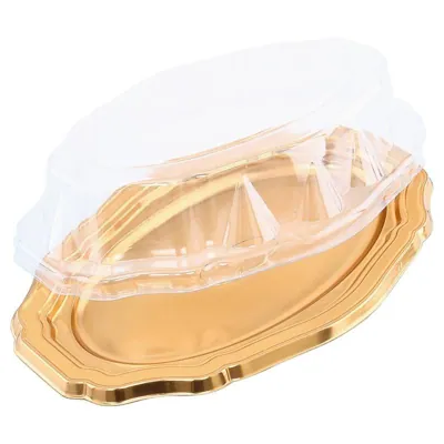 Christmas Tray Oval Reusable Plastic Gold 39cm X 25cm X 2.5cm Includes Clear Lid