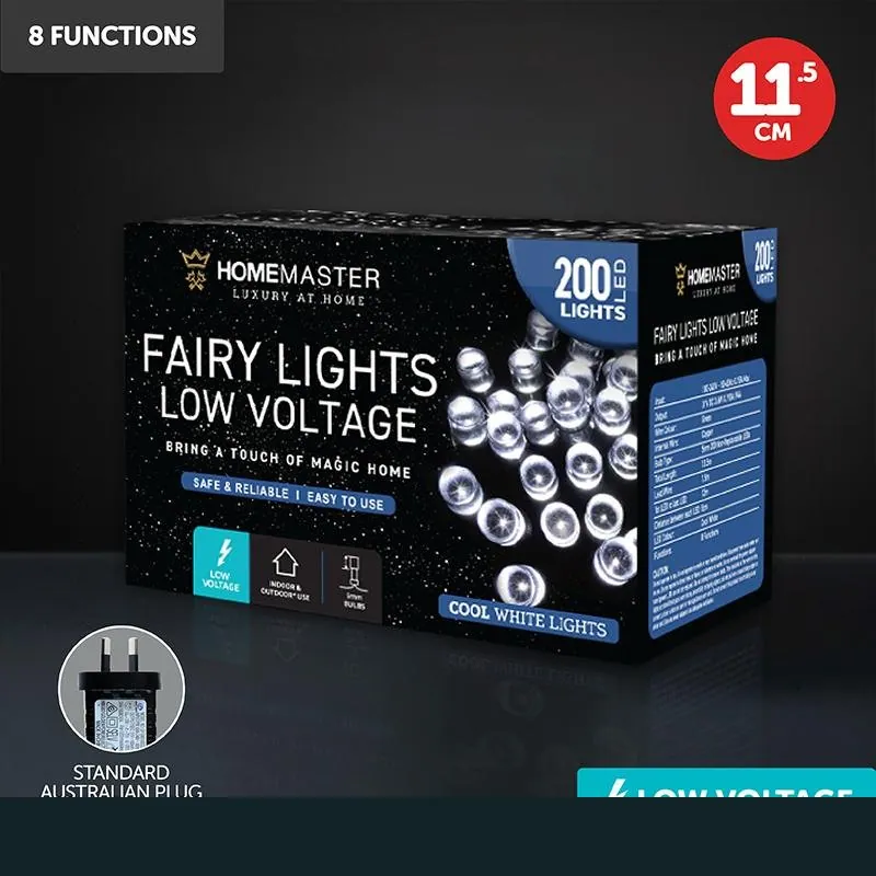 Christmas Fairy Light Low Voltage 200LED 11.5m Total Length Cool White 8 Function – image 4