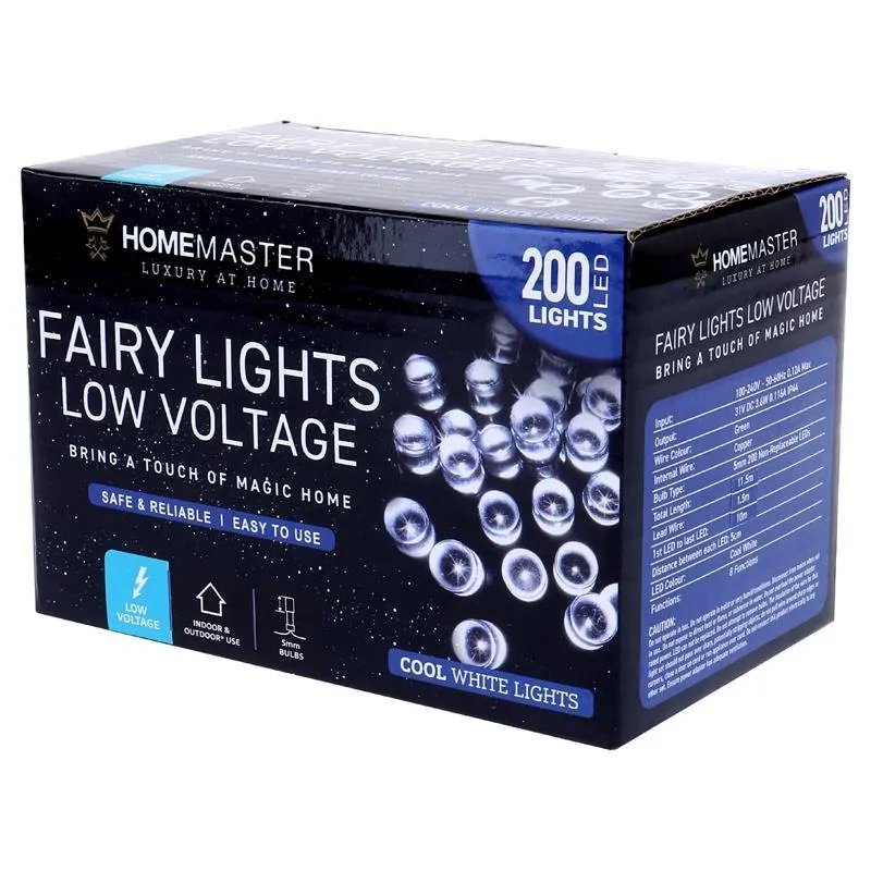 Christmas Fairy Light Low Voltage 200LED 11.5m Total Length Cool White 8 Function – image 3
