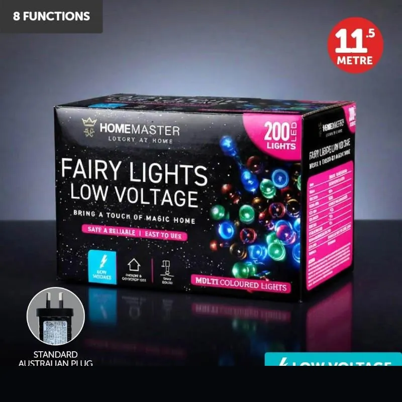Christmas Fairy Light Low Voltage 200LED 11.5m Total Length Multi Colour 8 Function – image 4
