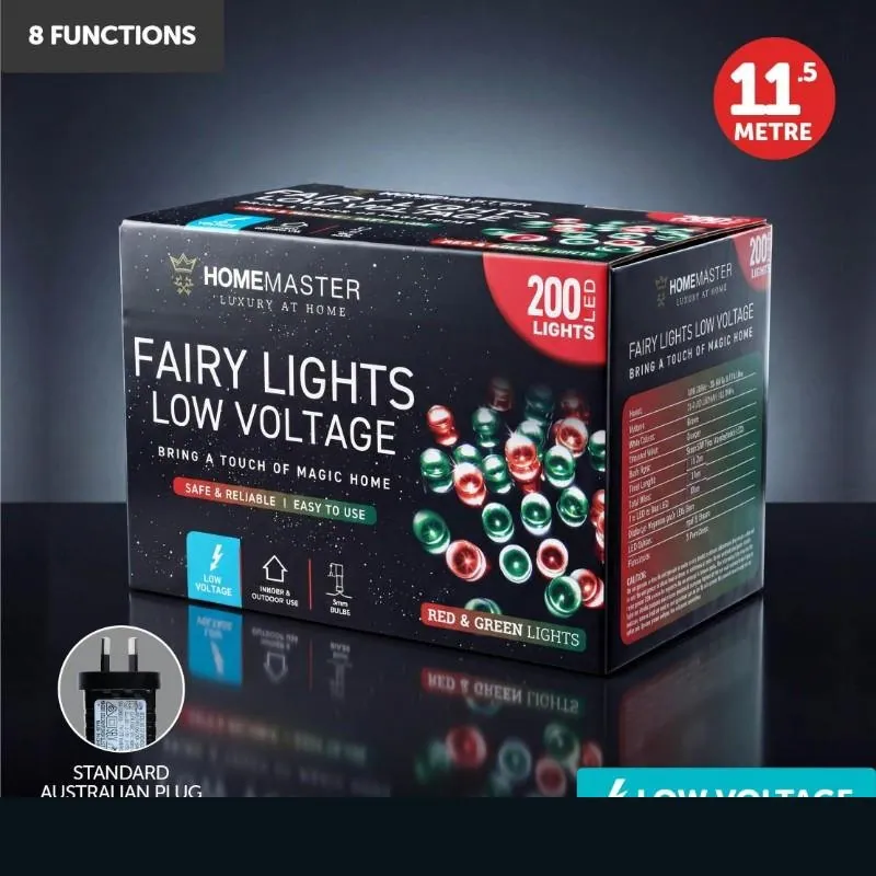 Christmas Fairy Light Low Voltage 200LED 11.5m Total Length Red & Green 8 Function – image 4