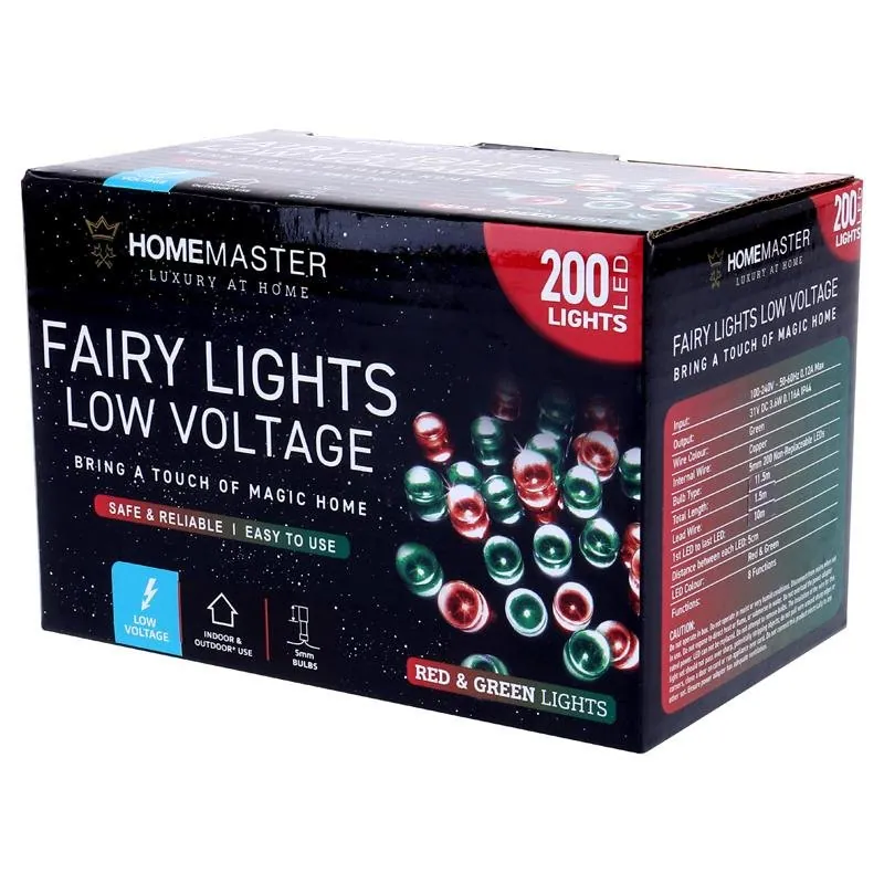 Christmas Fairy Light Low Voltage 200LED 11.5m Total Length Red & Green 8 Function – image 3