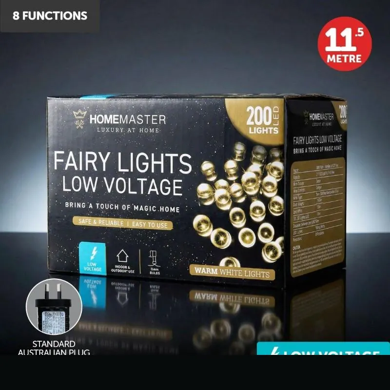 Christmas Fairy Light Low Voltage 200LED 11.5m Total Length Warm White 8 Function – image 4