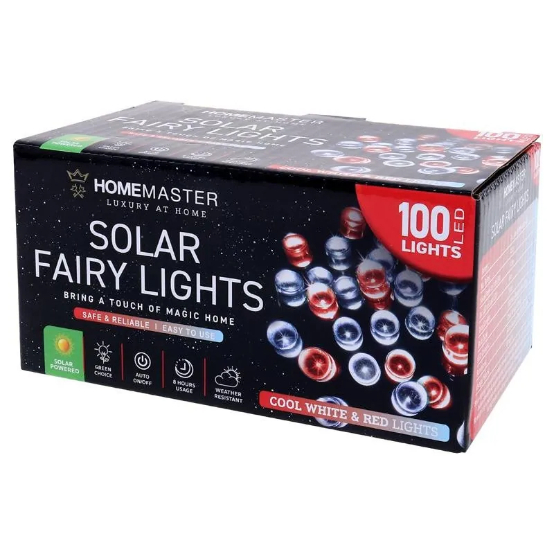 Christmas Fairy Light Solar 100LED 7.5m Total Length Red & Cool White 2 Functions – image 3