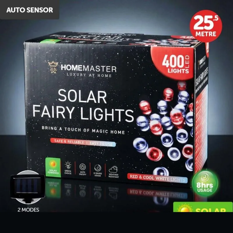 Christmas Fairy Light Solar 400LED 25.5m Total Length Red & Cool White 2 Functions – image 4
