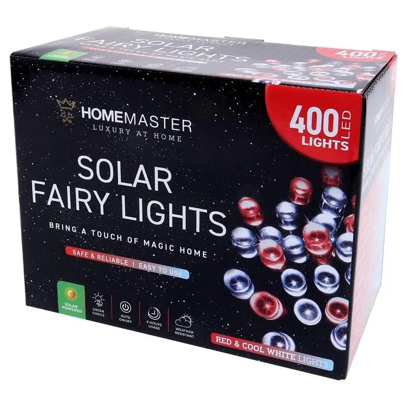 Christmas Fairy Light Solar 400LED 25.5m Total Length Red & Cool White 2 Functions – image 3