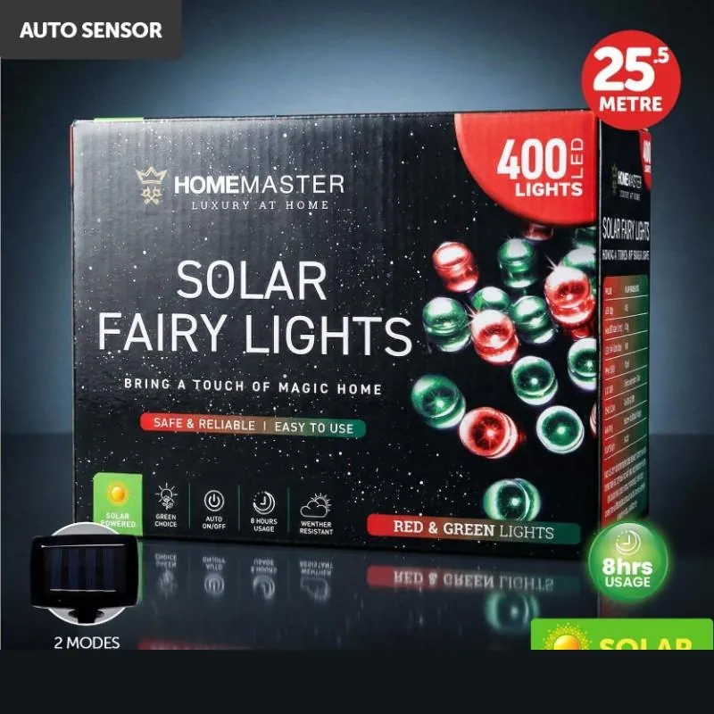 Christmas Fairy Light Solar 400LED 25.5m Total Length Red & Green 2 Functions – image 4