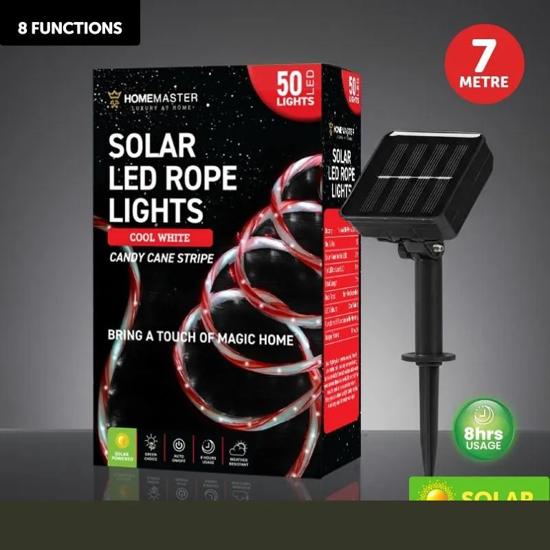 Christmas Rope Light Solar 50LED 7m Total Length Candy Cane Cool White 8 Functions – image 4