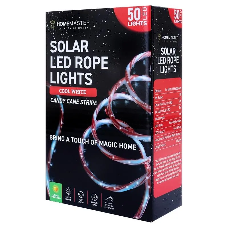 Christmas Rope Light Solar 50LED 7m Total Length Candy Cane Cool White 8 Functions – image 3