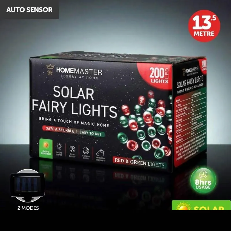 Christmas Fairy Light Solar 200LED 13.5m Total Length Red & Green 2 Functions – image 4