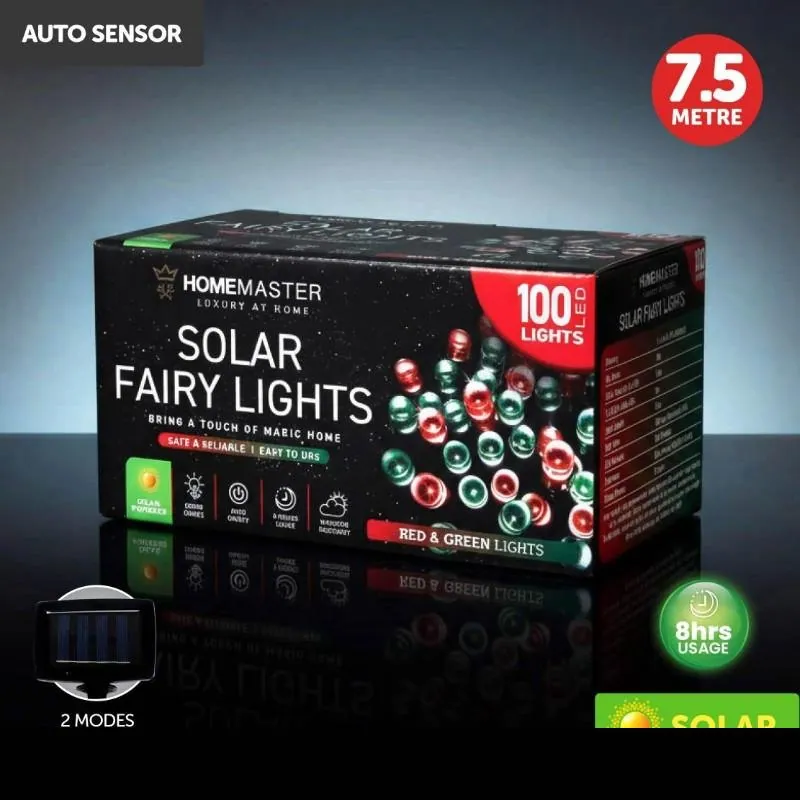 Christmas Fairy Light Solar 100LED 7.5m Total Length Red & Green 2 Functions – image 4