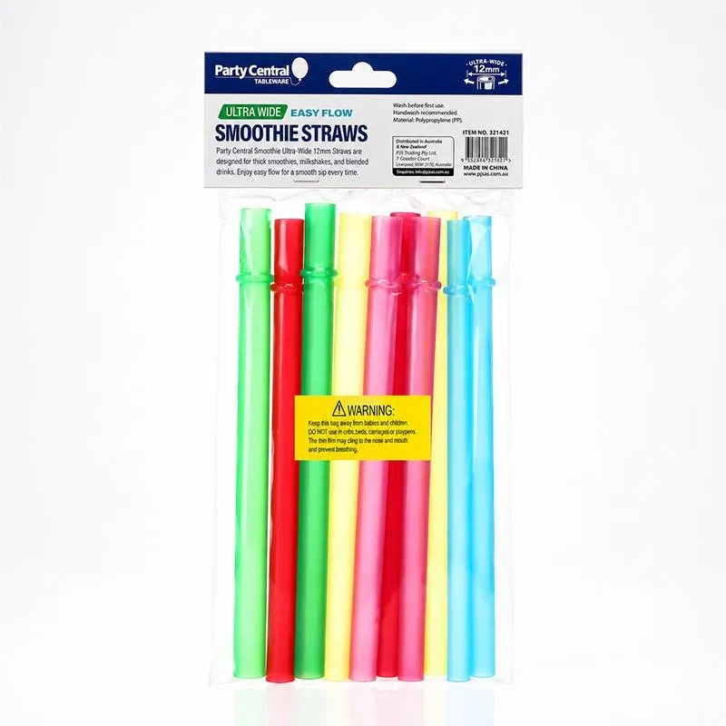 Straws Reusable Wide 10pk Easy Flow Smoothie Straws 20cm X 1.2cm Assorted Colours – image 3
