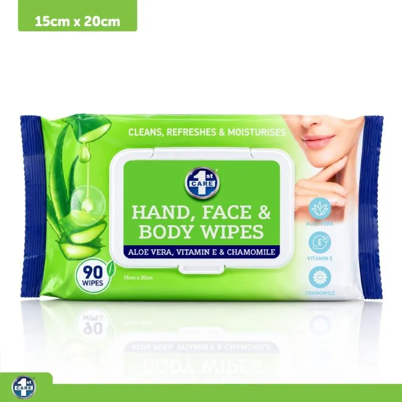 Hand, Face & Body Wet Wipes with Aloe Vera, Vitamin E & Chamomile 90pk - 15cm X 20cm Per/pc – image 4