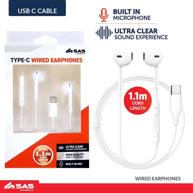 Cord Headphones Wired Usb-c Powered 114cm Total Length White Suitable for iPhone & Android Devices – image 3