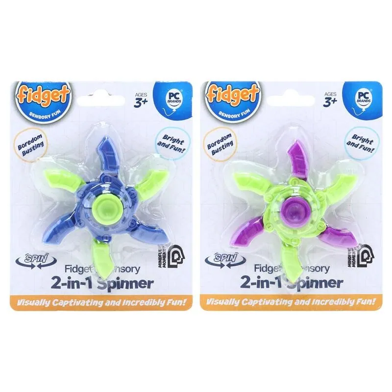 Fidget & Sensory Spinner 2in1 Transform & Spin 5cm Dia (Closed) Blue/Green & Purple/Green – image 4