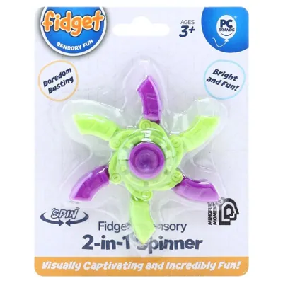 Fidget & Sensory Spinner 2in1 Transform & Spin 5cm Dia (Closed) Blue/Green & Purple/Green