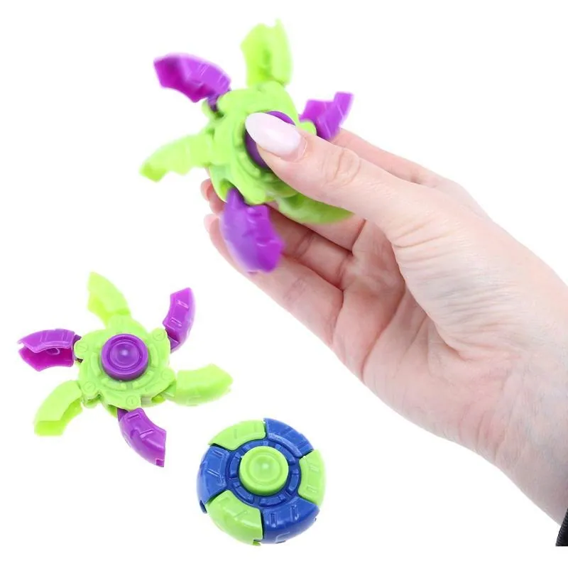 Fidget & Sensory Spinner 2in1 Transform & Spin 5cm Dia (Closed) Blue/Green & Purple/Green – image 2